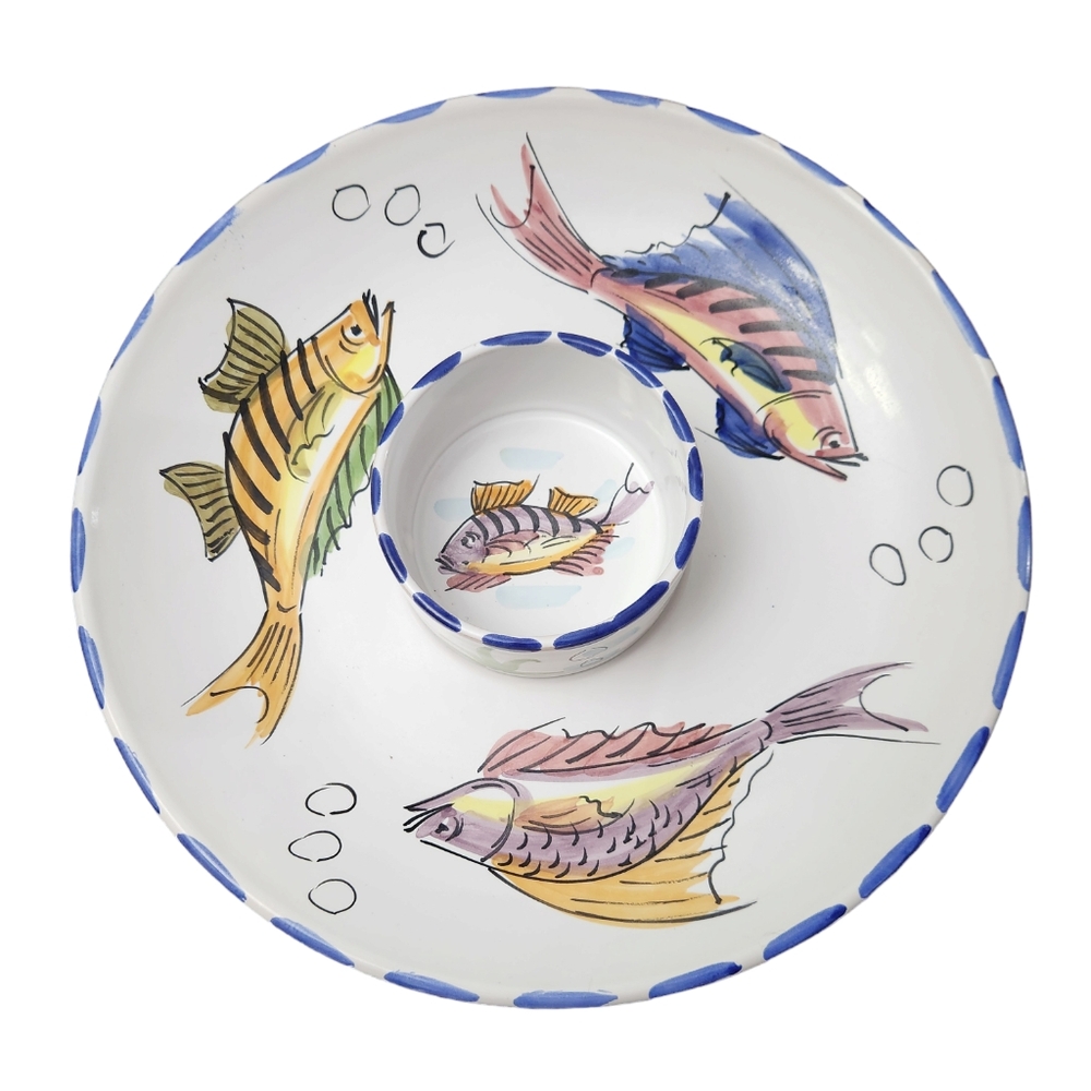 Vintage Serving Plate with Dip Bowl